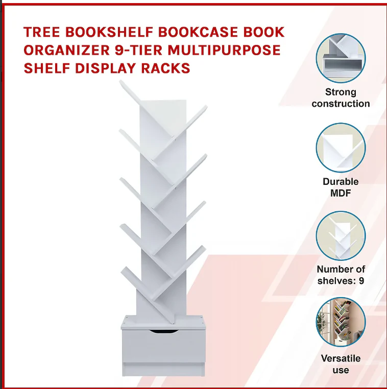 Tree Bookshelf Bookcase Book Organizer 9-Tier Shelf Display Racks 23013 - Image 4